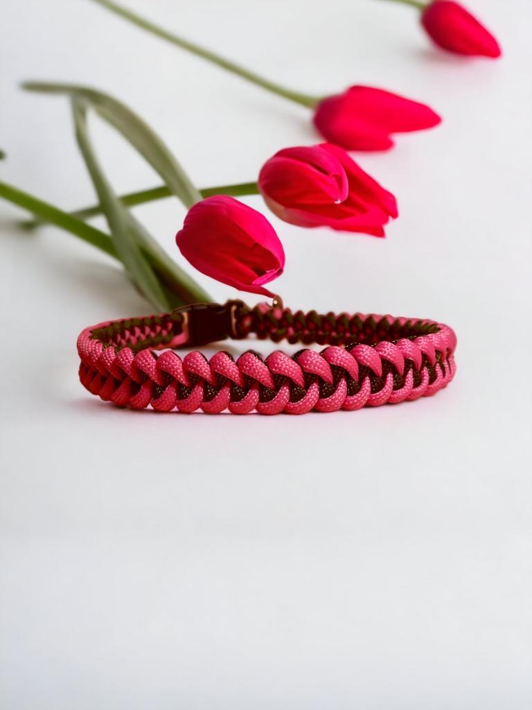 Dog collar Snake style paracord Hot Pink & Brown – Adriana